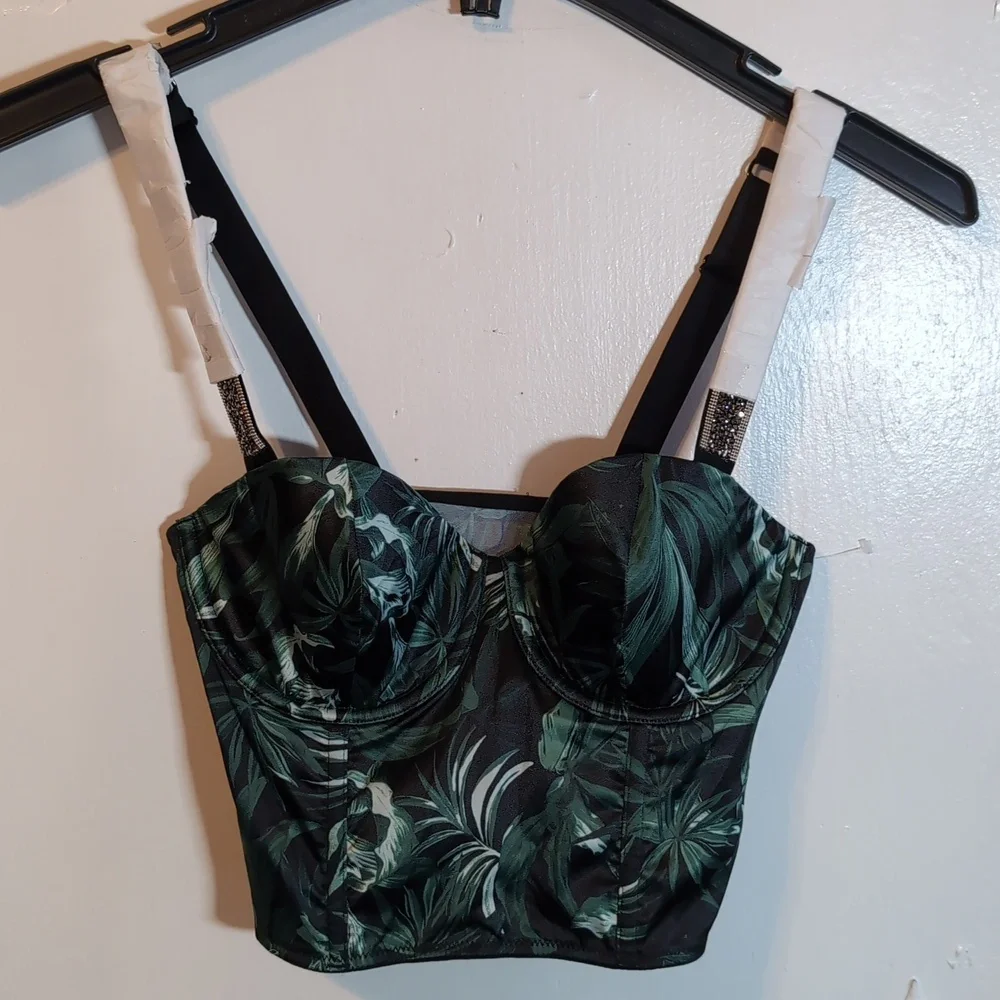 VS Lightly-Lined Logo Strap Balconette Leafy Bra Top 32D - Picture 2 of 8